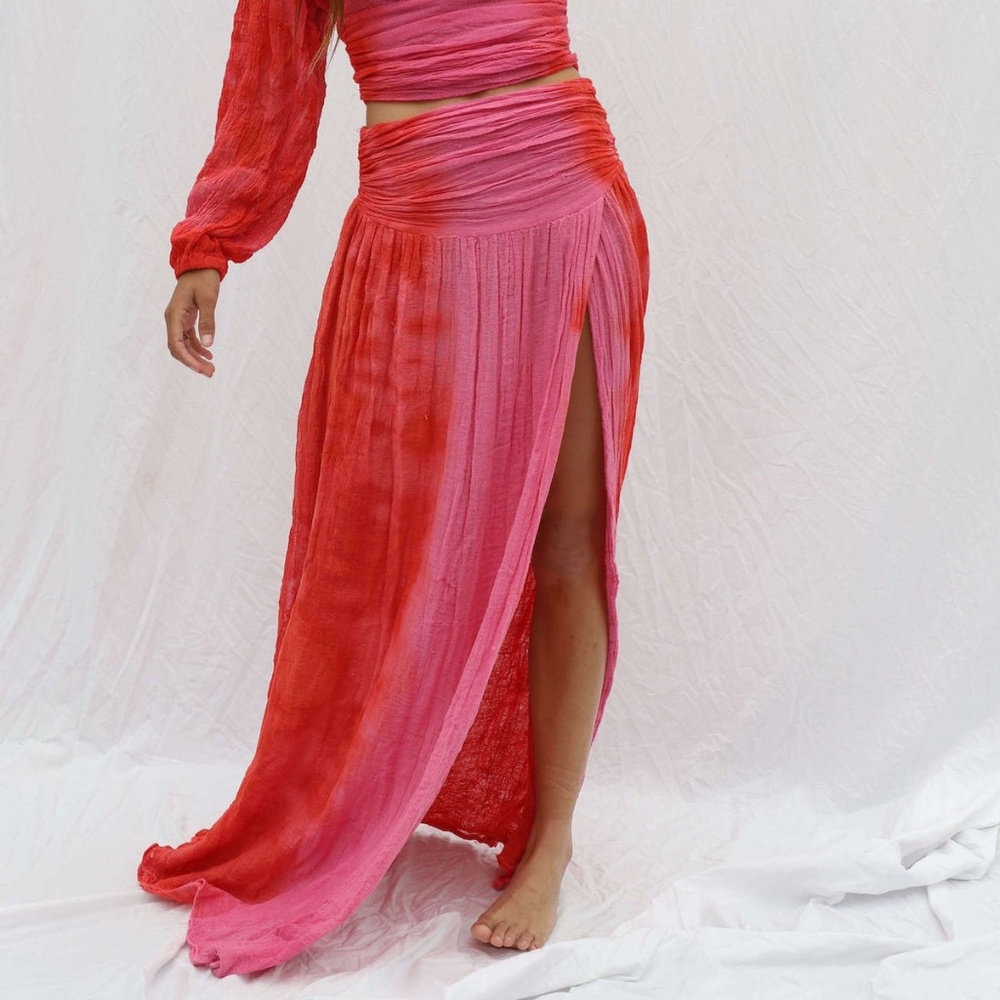 JENS PIRATE BOOTY Neon Pink Slit Tie Dye Lapis Maxi Skirt SIZE XS